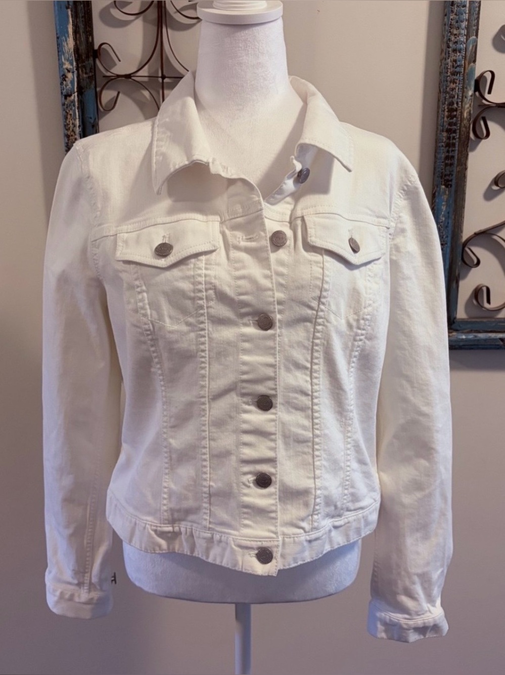 Ann Taylor Loft White Jean Jacket Women size Large